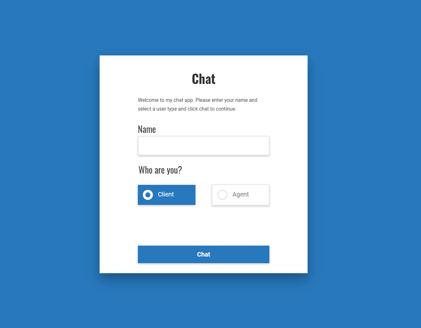 Vue chat app landing page